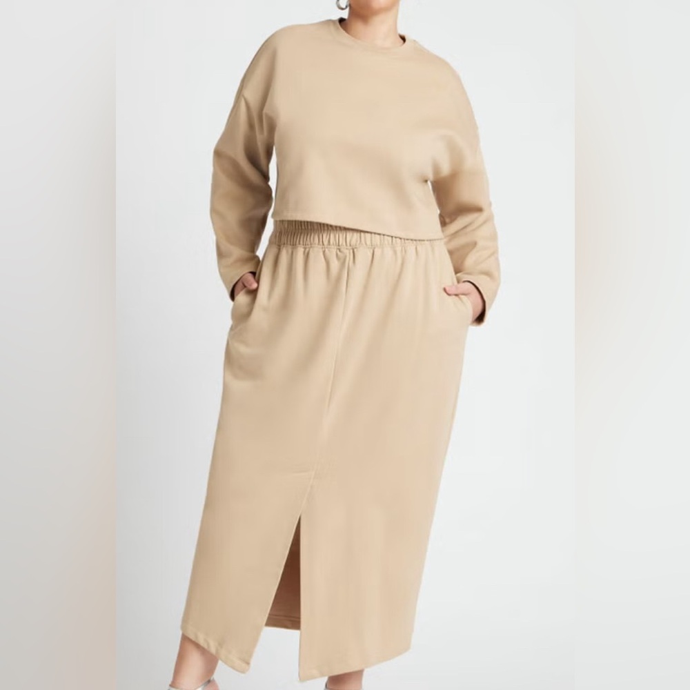 Elegant Tan Sweater and Skirt Set